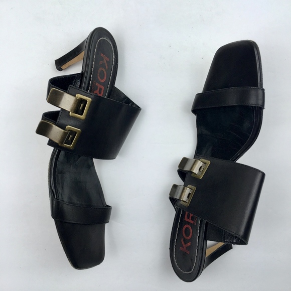 MICHAEL KORS Black LEATHER Sandal Heels Size 6.5 - Picture 2 of 8